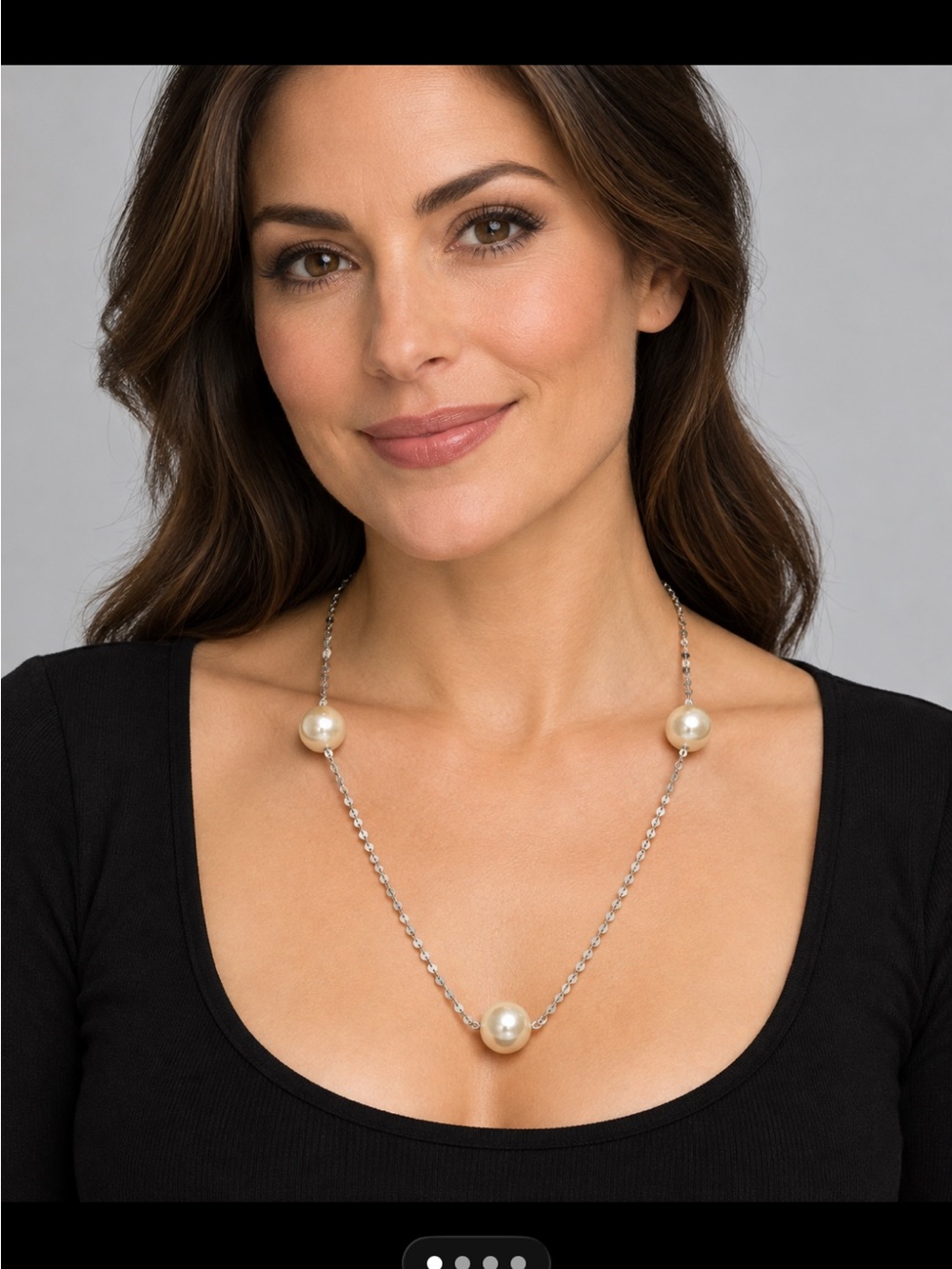 Elegant Faux Pearl Station Silver Necklace - Women Jewelry